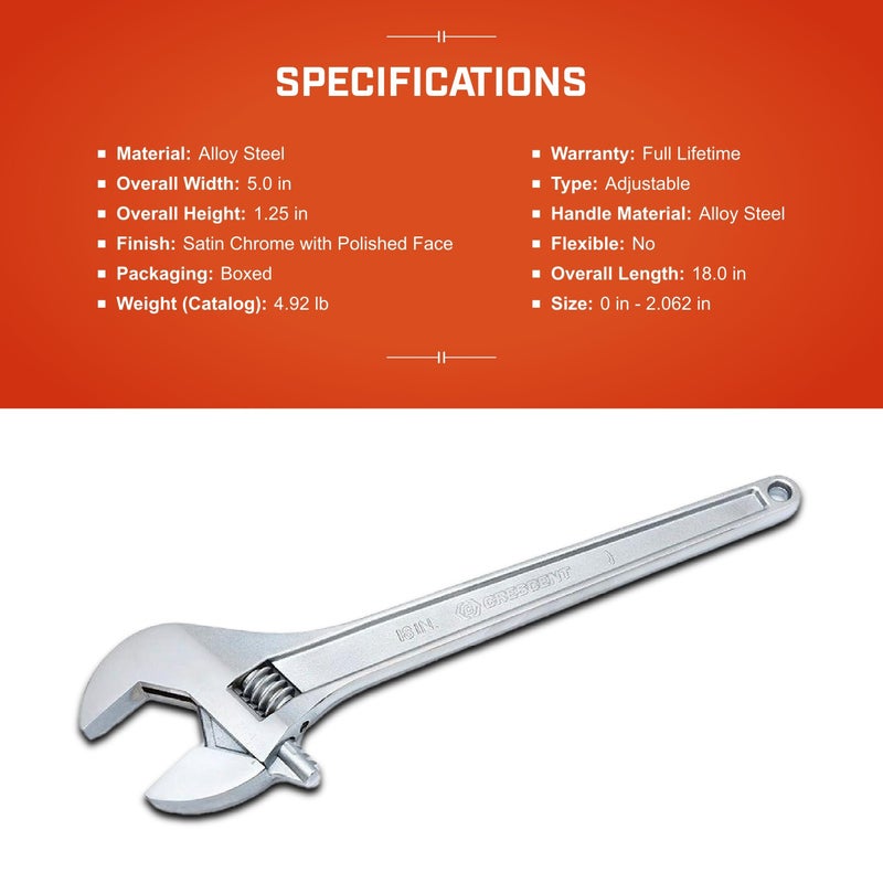 Crescent Adjustable Tapered Handle Wrench - Boxed - Home Improvement, Garage & Mechanic Versatile Hand Tool - 18" - AC218BK - Image 4